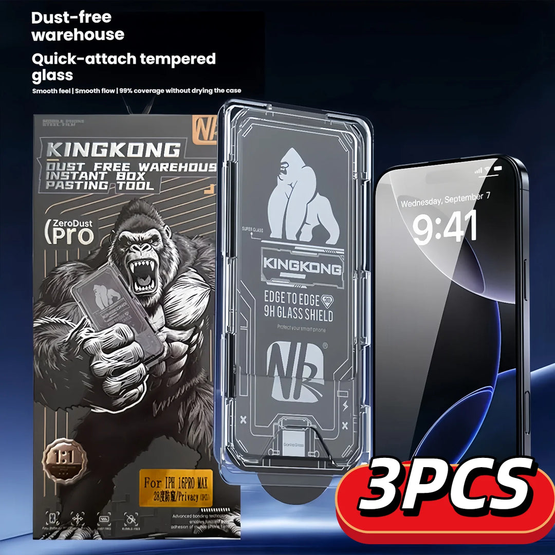 3-Pack Gorilla Glass Screen Protector iPhone 17 16 15 Pro Shockproof HD Clear Anti-Scratch Tempered Film