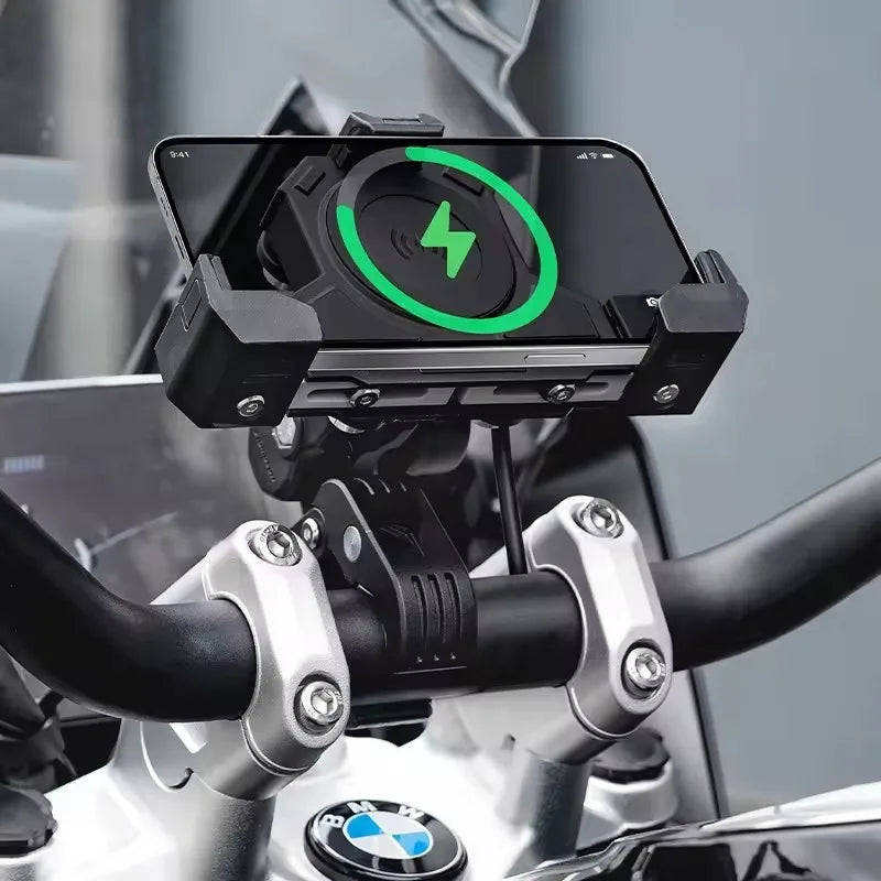 MOTOWOLF Motorcycle Phone Holder – Wireless Charging 360° Aluminum GPS Mount