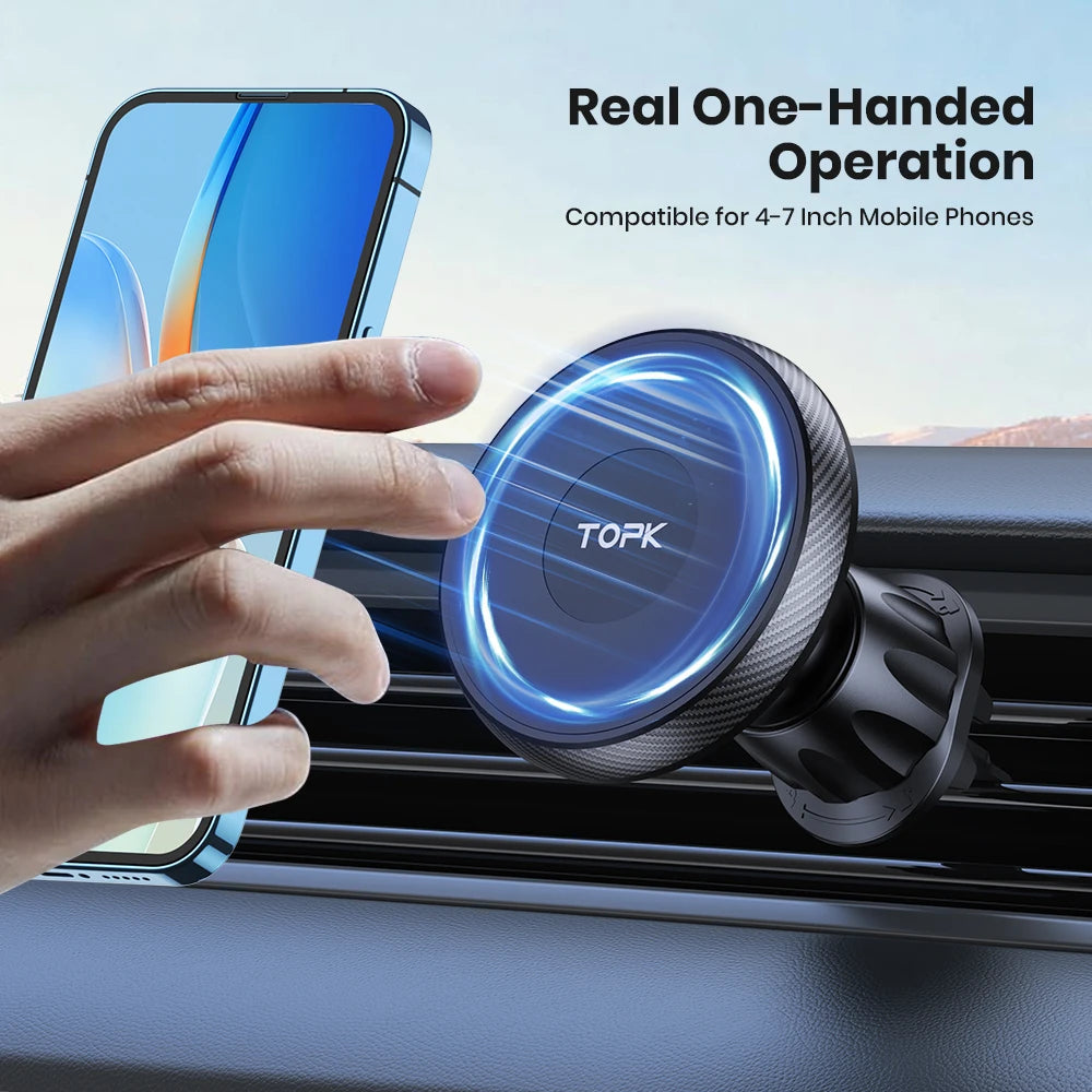 TOPK MagSafe Car Phone Holder | Metal Hook Magnetic Mount Single-Hand Operation for iPhone Android
