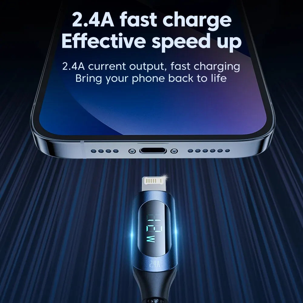 Toocki LED Display iPhone Cable | 2.4A Fast Charging Lightning Braided Cord 1m 2m iPhone 14–7