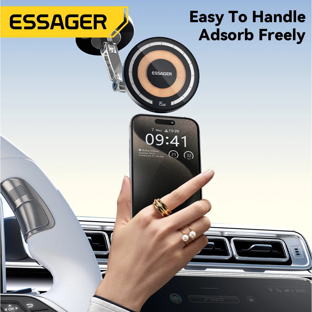 ESSAGER ES-ZJ25 Magnetic Wireless Car Charger Holder 15W | MagSafe Mount iPhone 15 14 13 Pro Max