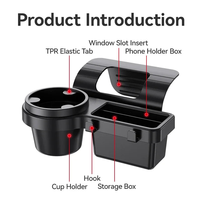 Car Door Window Storage Organizer | Cup Phone Holder Pocket Rack | ABS+TPR Auto Interior Tray