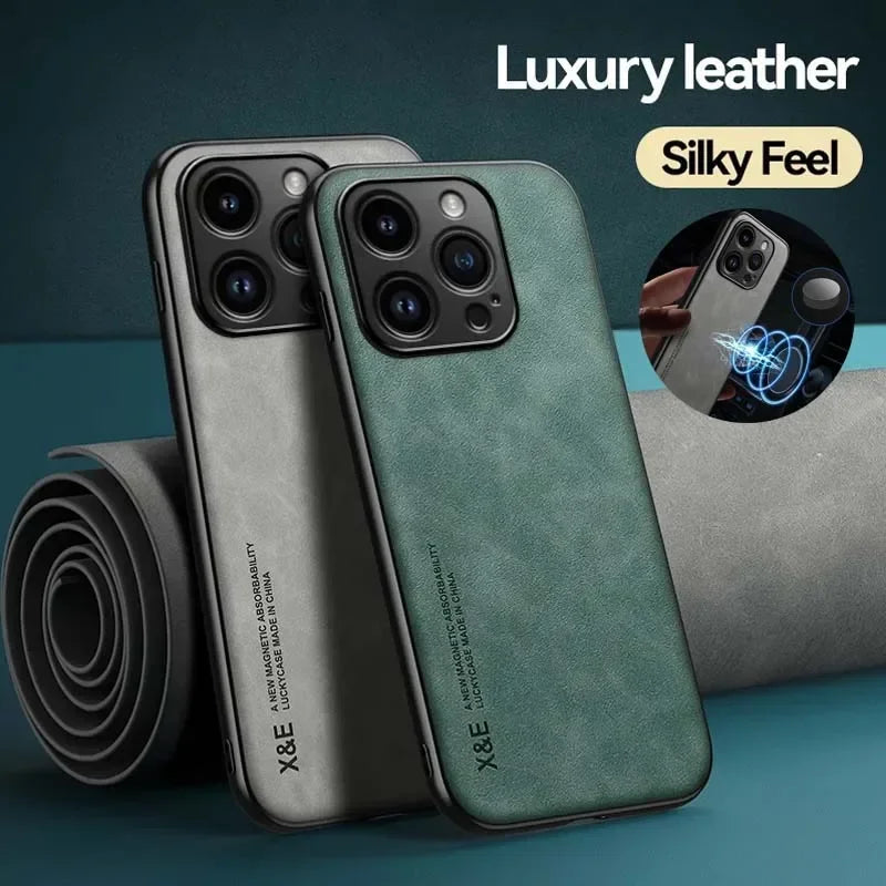 Buy Luxury Leather iPhone Case 2026 – Magnetic Car Holder | Free Shipping & Fast Delivery