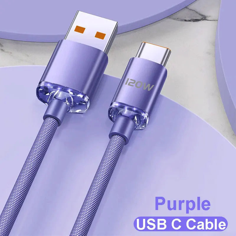 120W 6A USB-A to USB-C Fast Charging Cable | Braided Data Cord Xiaomi Oppo Samsung PD Quick Charge