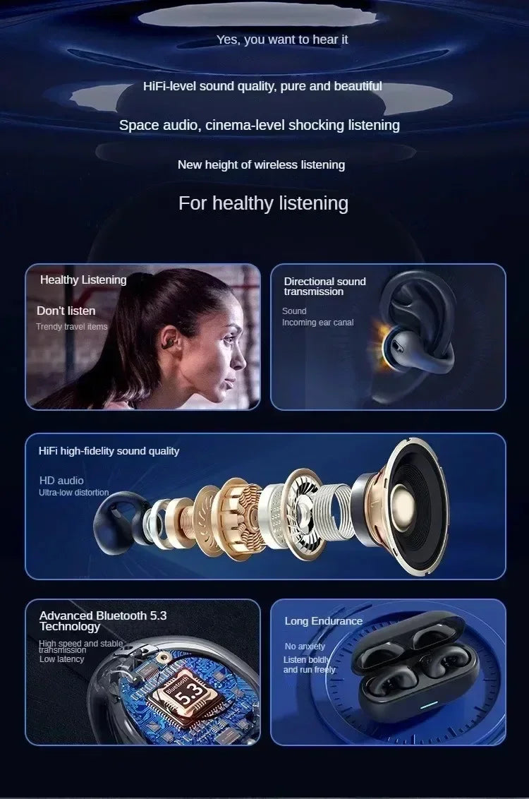 DIXSG Bluetooth 5.3 Ear Hook Wireless Earbuds for Sports and Music