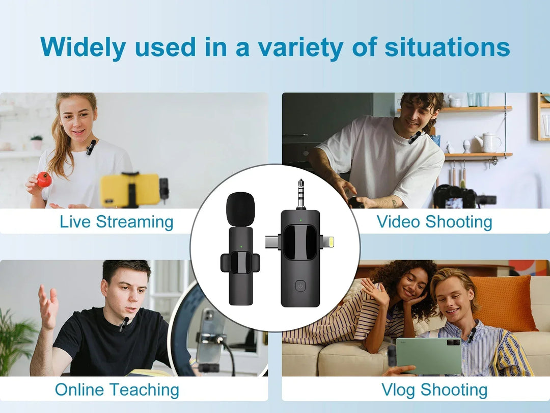 VIKEFON 3-in-1 Wireless Lavalier Microphone for iPhone, Android, DSLR & PC