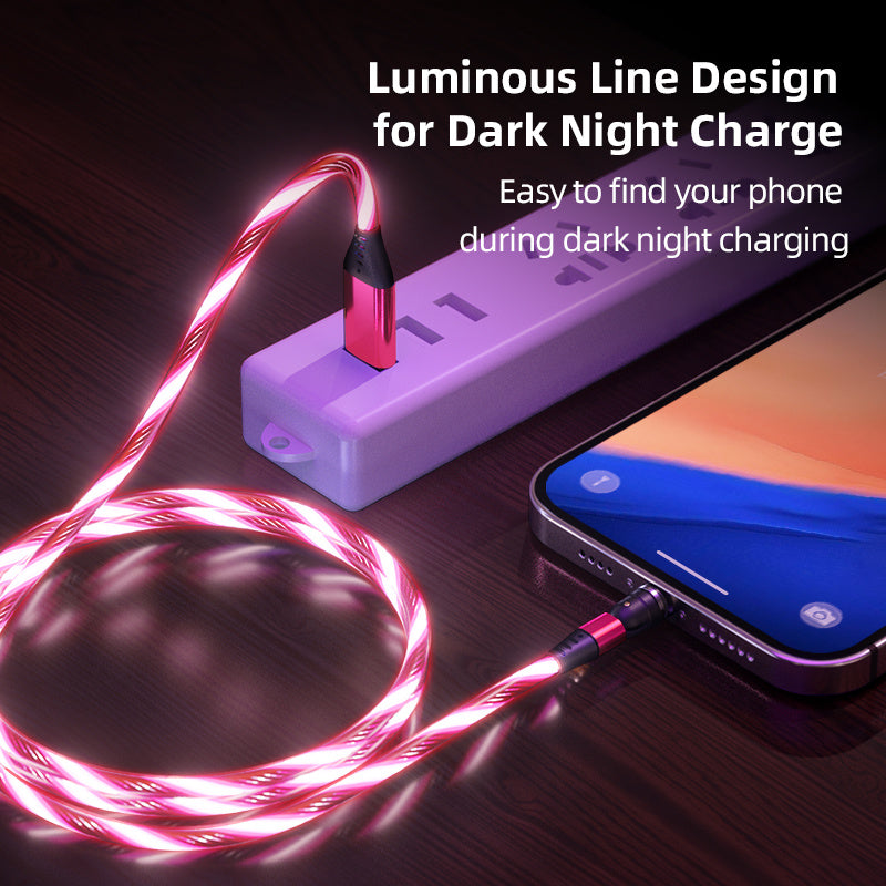 LED Magnetic Charging Cable for iPhone, Android & Type-C - 3-in-1 540° Rotating Fast Charger