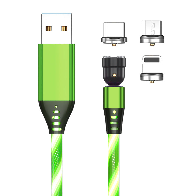 LED Magnetic Charging Cable for iPhone, Android & Type-C - 3-in-1 540° Rotating Fast Charger