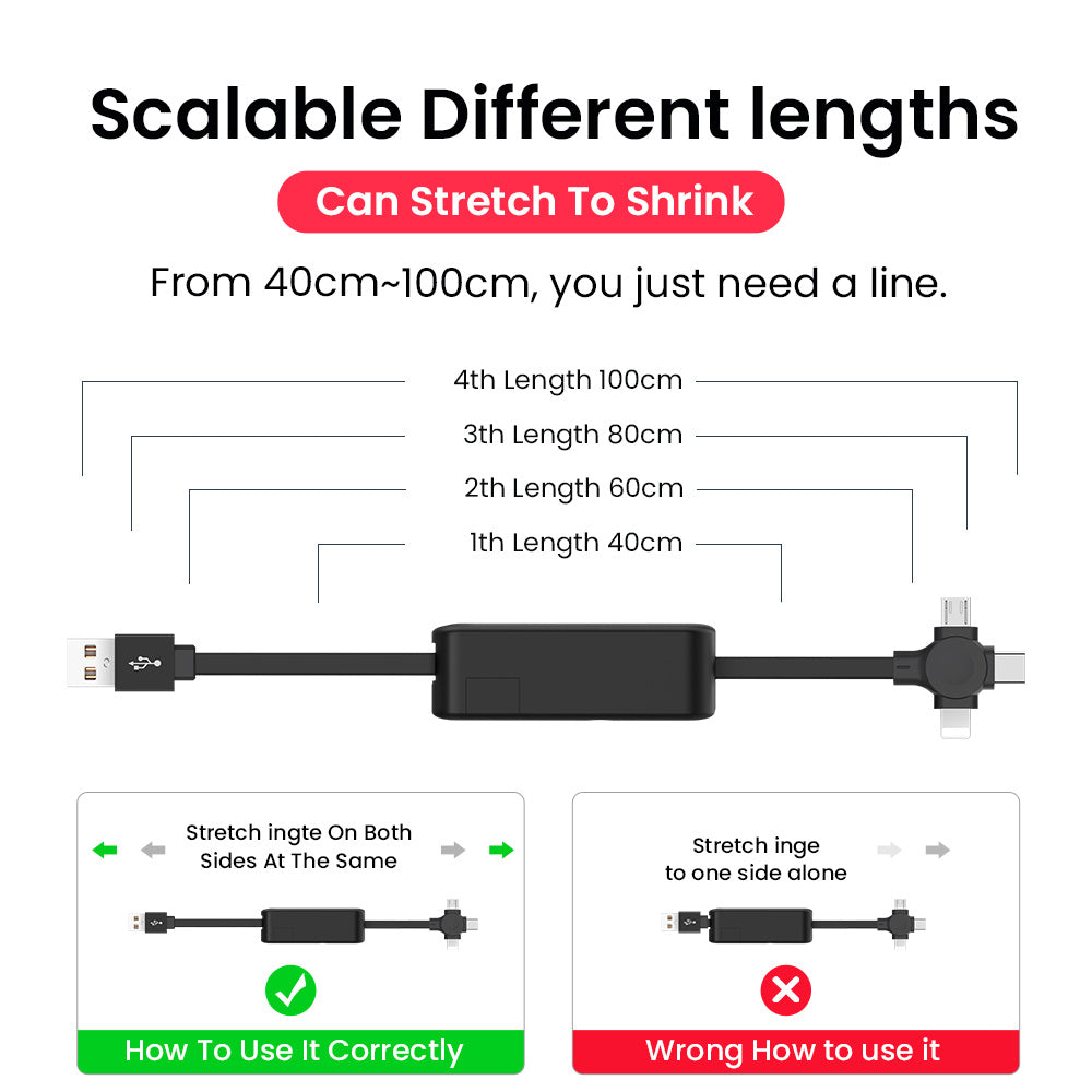 Multi Device Retractable Charging Cable — 3-in-1 charging cable