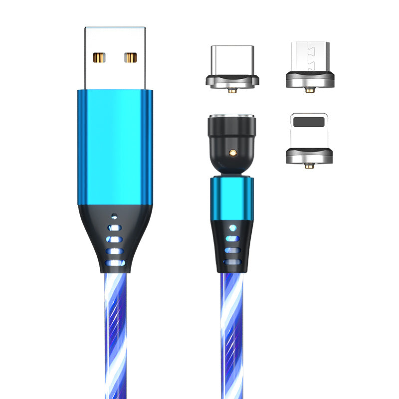 LED Magnetic Charging Cable for iPhone, Android & Type-C - 3-in-1 540° Rotating Fast Charger