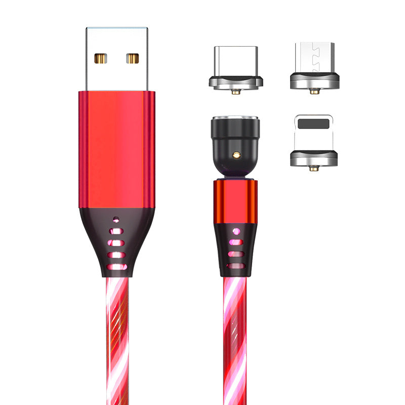 LED Magnetic Charging Cable for iPhone, Android & Type-C - 3-in-1 540° Rotating Fast Charger