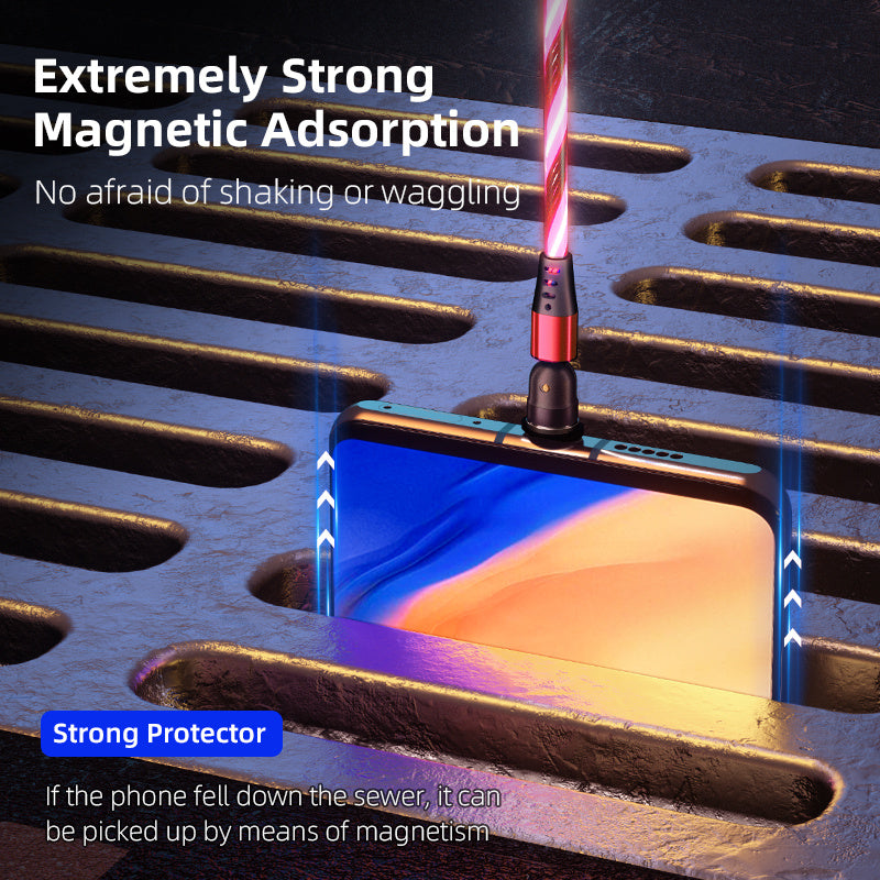 LED Magnetic Charging Cable for iPhone, Android & Type-C - 3-in-1 540° Rotating Fast Charger