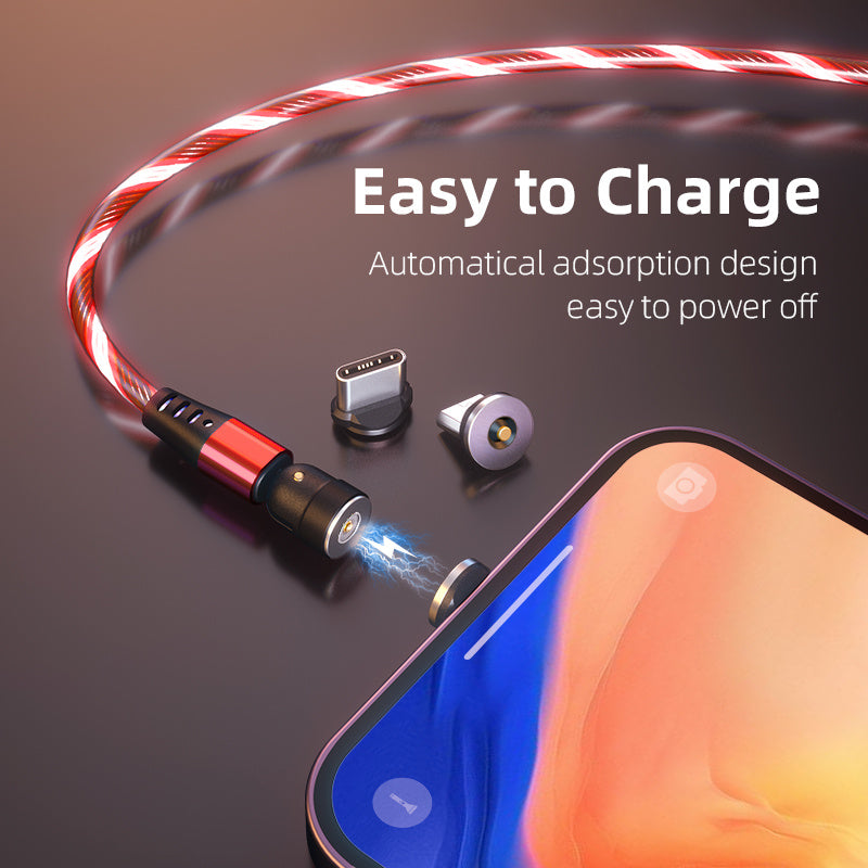 LED Magnetic Charging Cable for iPhone, Android & Type-C - 3-in-1 540° Rotating Fast Charger