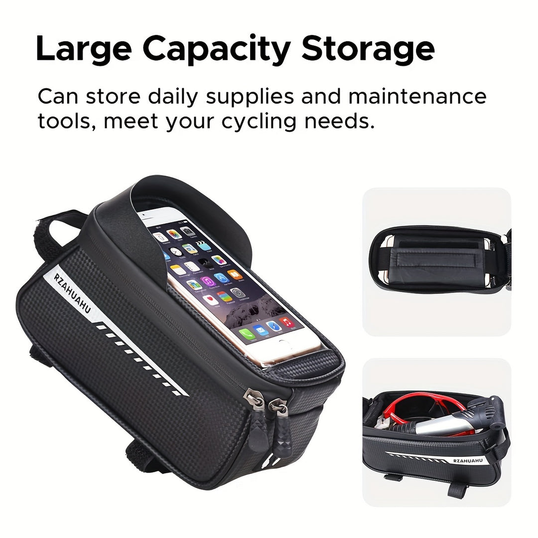Adjustable Bike Frame Bag with Magsafe Accessory — bike frame bag with touch screen holder
