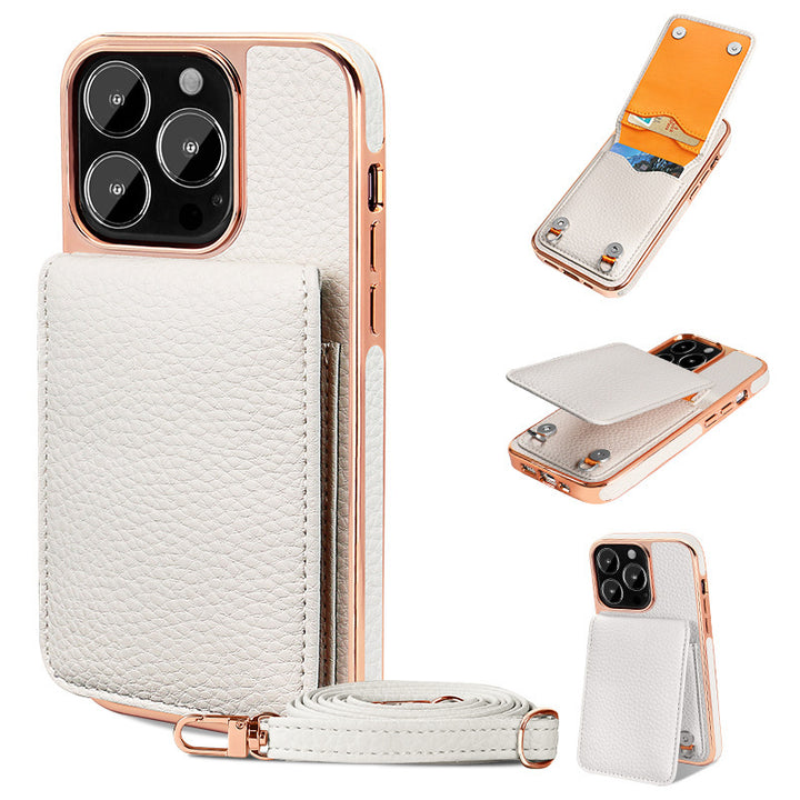 Electroplated Wallet Case with Chain Strap for iPhone 11-14